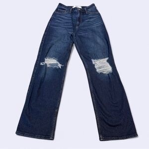 Hollister baggy dark blue distressed knees jeans loose fit